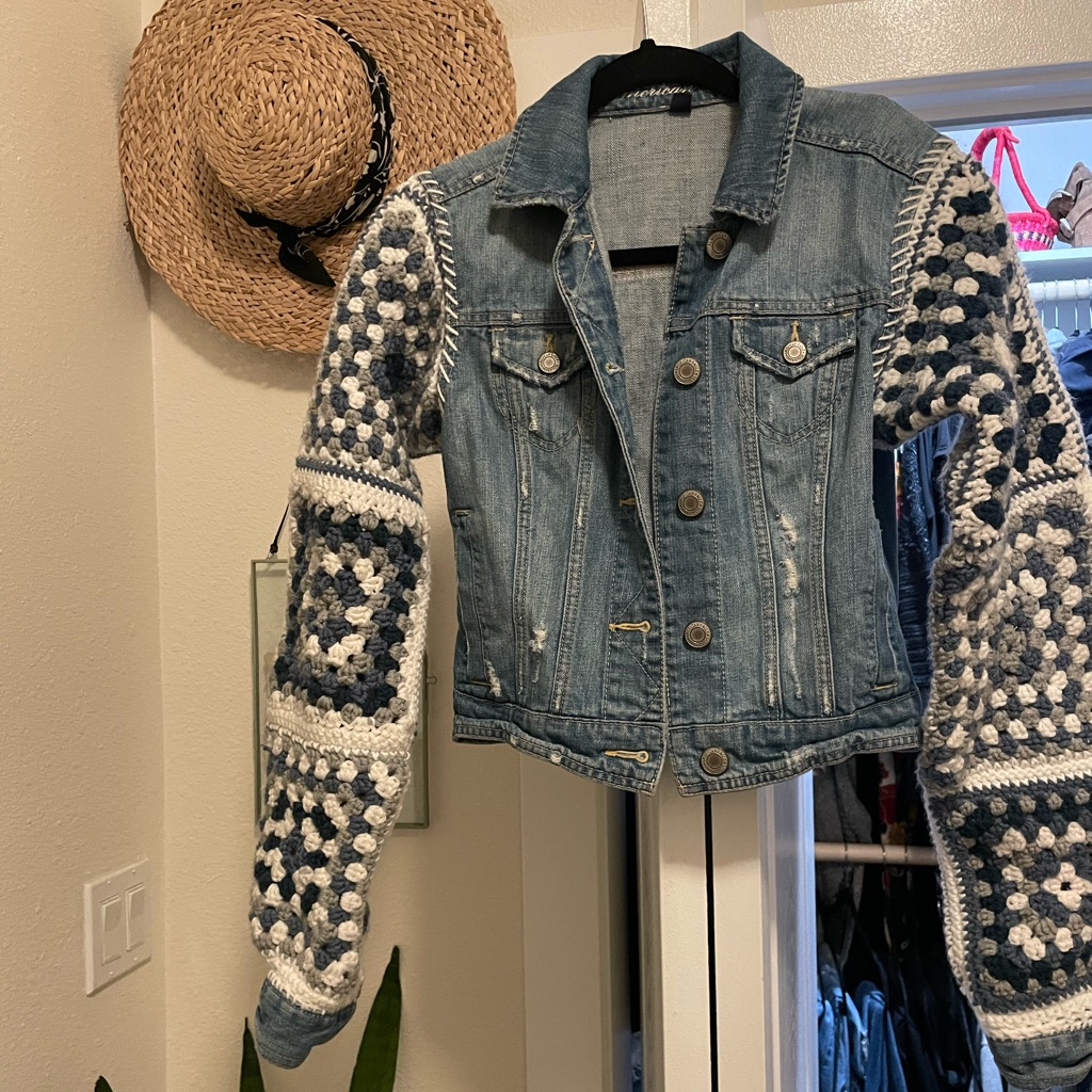 Handmade Granny Square Jean Jacket